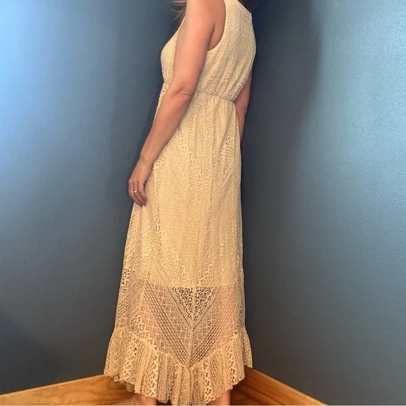 Bohemian Cream Lace Knit Maxi Dress size M - Picture 5 of 11
